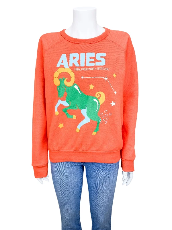 Anthropologie Midnight Rider Women's Carolita Zodiac Aries Sweatshirt Orange Size M