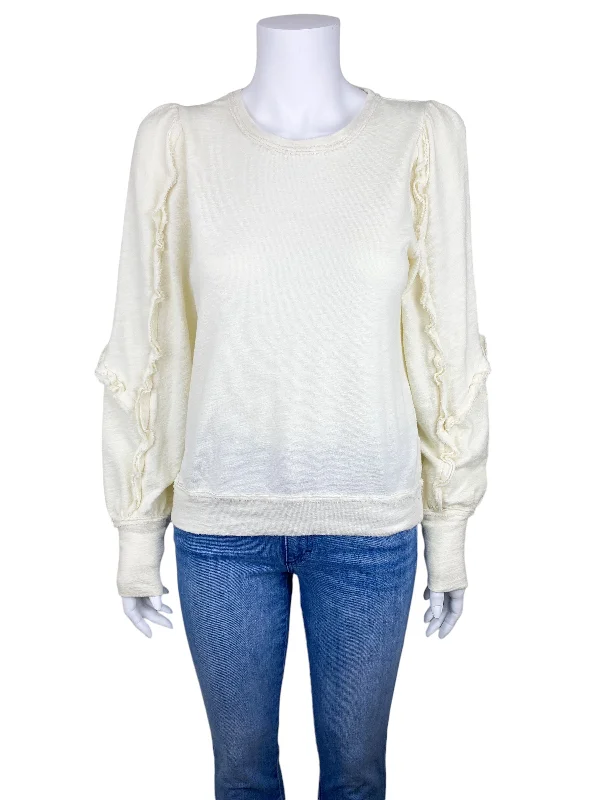 Anthropologie Pilcro Women's Distressed Ruffle Sweatshirt Ivory Size S