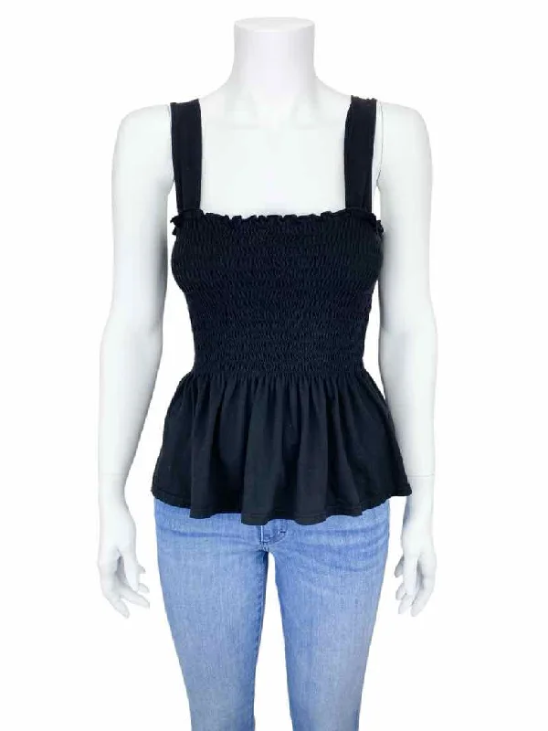 Anthropologie t.la Women's Smocked Peplum Top Black Size S Petite