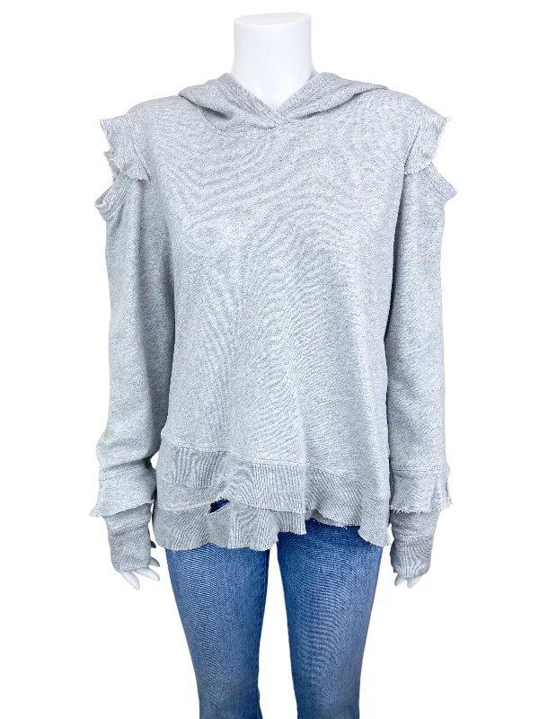 Anthropologie Wilt Women's Cold Shoulder Hoodie Sweatshirt Grey Heather Size M