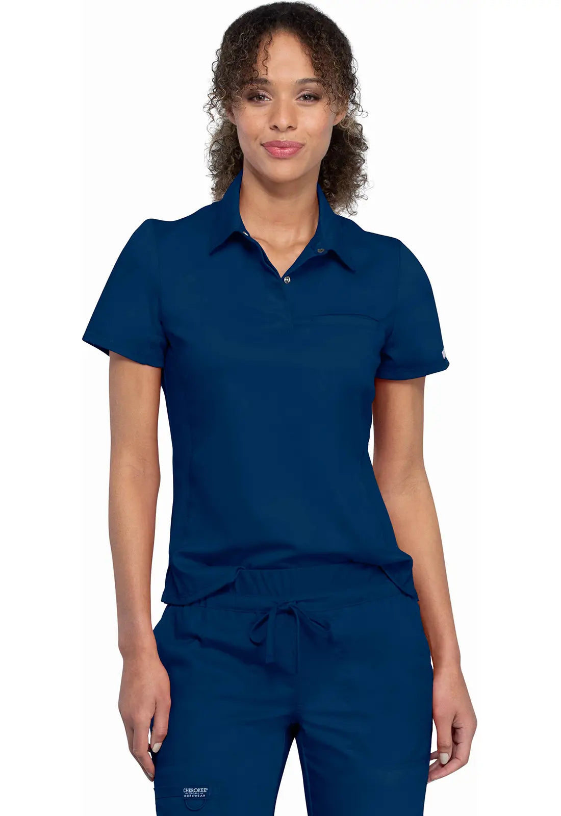 Cherokee Women's Tuckable Snap Front Polo Shirt - Navy