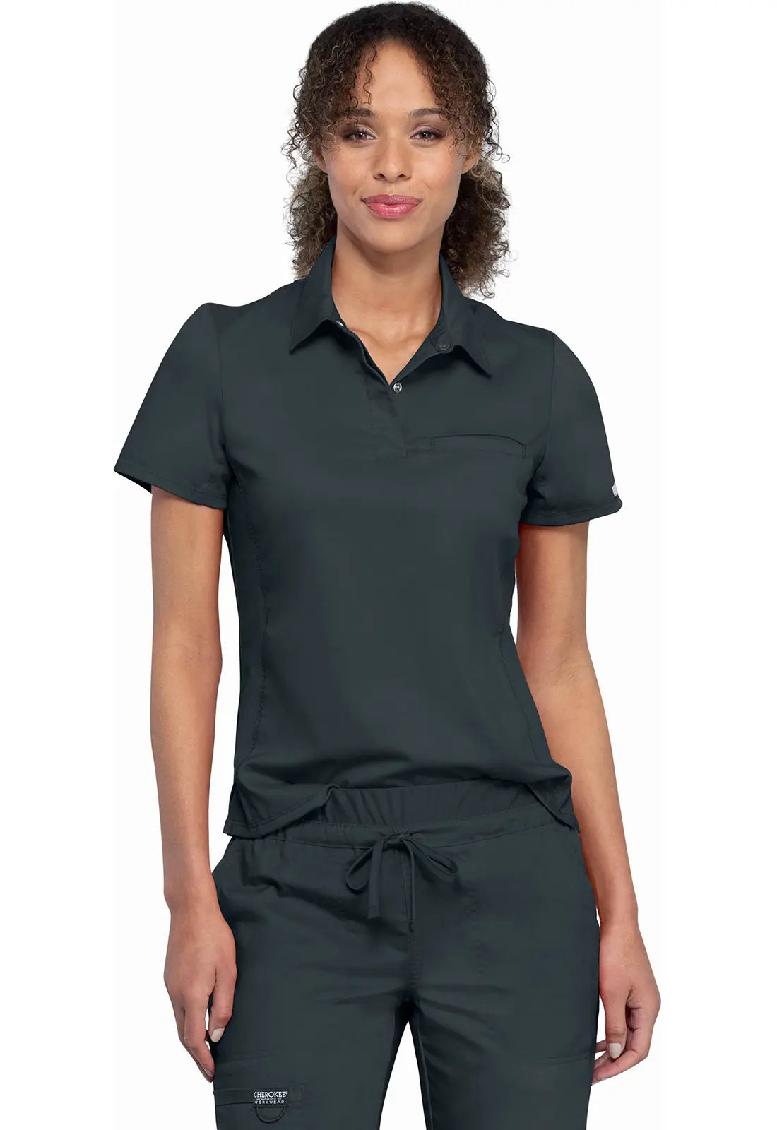 Cherokee Women's Tuckable Snap Front Polo Shirt - Pewter