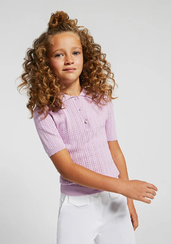 Mayoral Girl Short Sleeve Knit Polo, Lilac