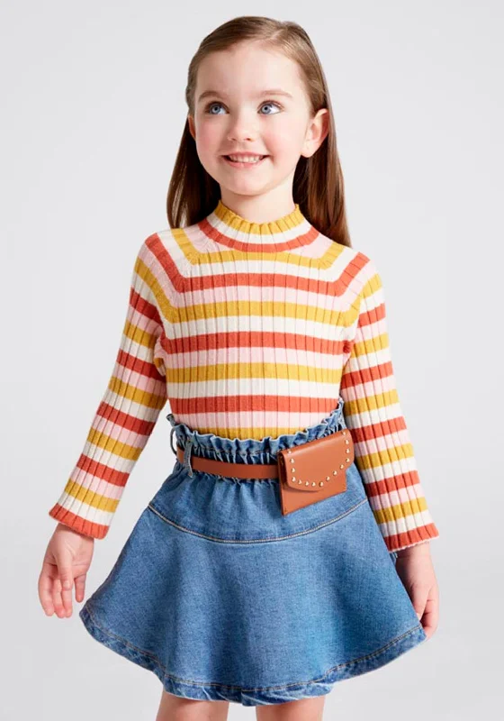 Mayoral Girls Striped Polo Neck Ribbed Top, Multicoloured