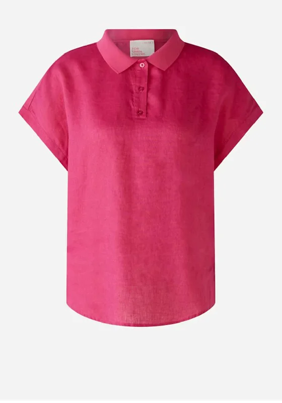 Oui Linen Cotton Polo Top, Pink