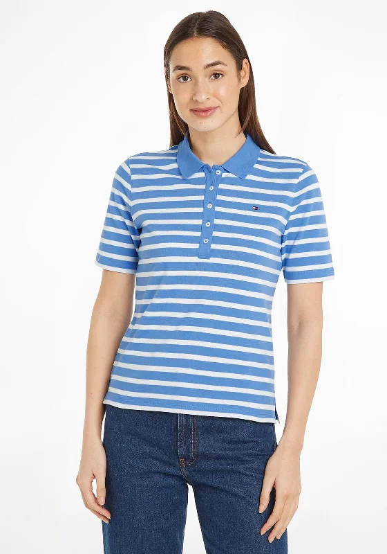 Tommy Hilfiger Womens 1985 Striped Polo Shirt, Breton Ecru & Blue Spell