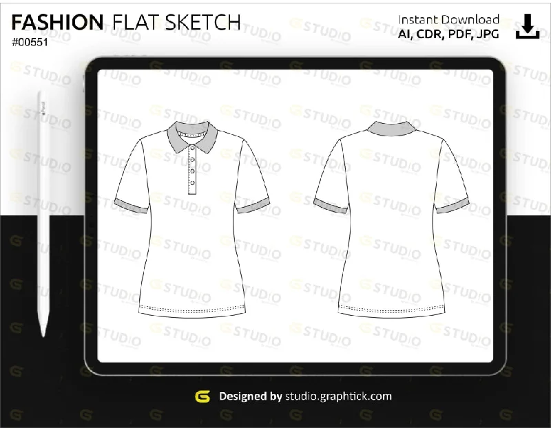 WOMENS POLO TEE SHIRT FLAT SKETCH