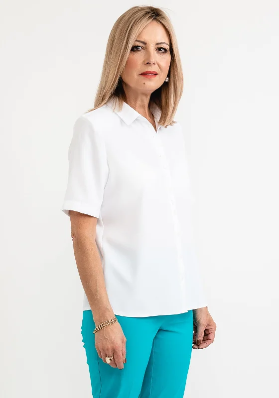 ERFO Short Sleeve Embroidered Placket Blouse, White