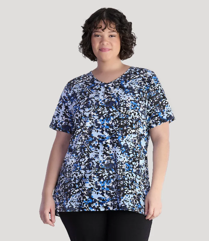 Junonia Printed Short Sleeve Vneck Top Blue Melange