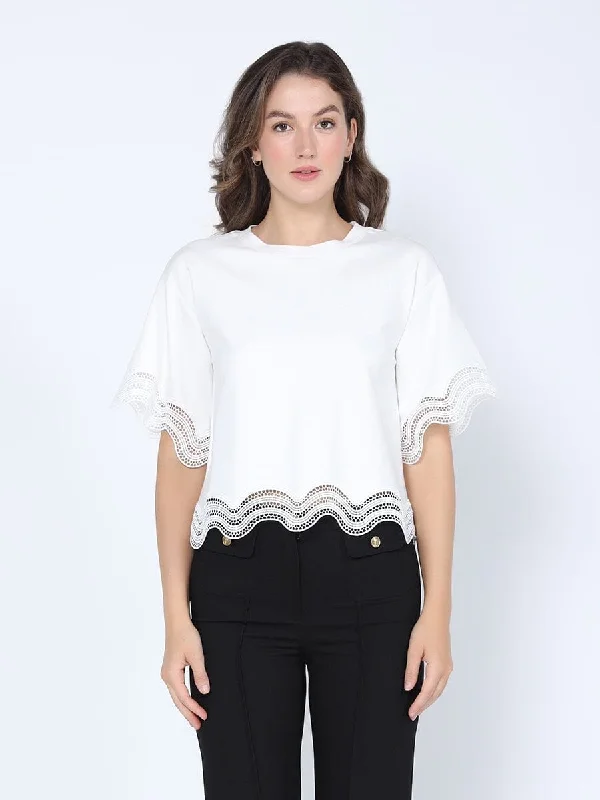 Lace Wavy Hem Short Sleeve T-Shirt