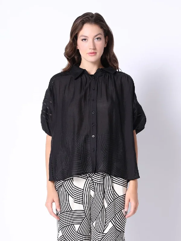 Loose Fit Short Sleeves Chiffon Puff Top