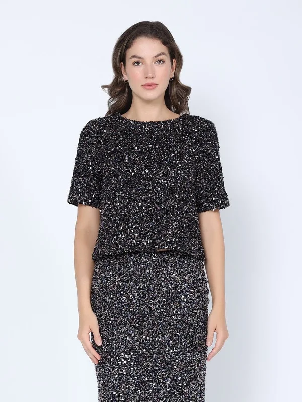 Sequined Cropped Short Sleeve Top