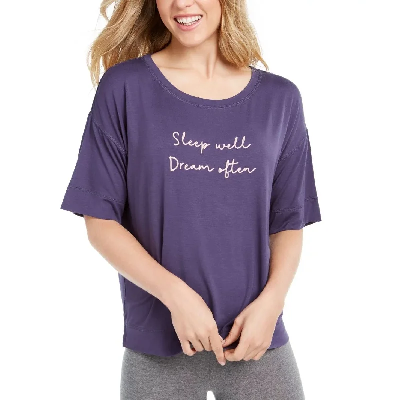 JENNI Ultra Soft Core Printed Short Sleeve Pajama Shirt In Violet Blue