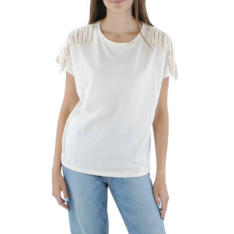 Lauren Ralph Lauren Ladies Winter Cream Short Sleeve Fringe Top