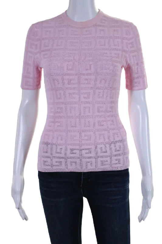 Givenchy Womens Baby Pink Textured Crew Neck Short Sleeve Blouse Top