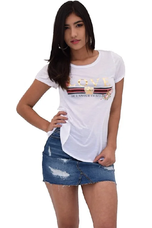 Short sleeve love printed white t-shirt