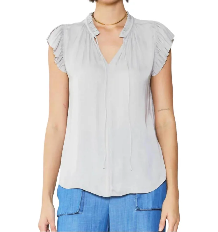 Pleated Short Sleeve Blouse In Grey