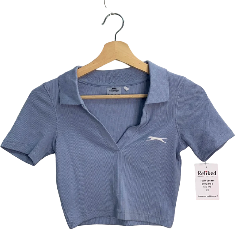 Slazenger Blue Ribbed Short Sleeve Collared Top UK 6