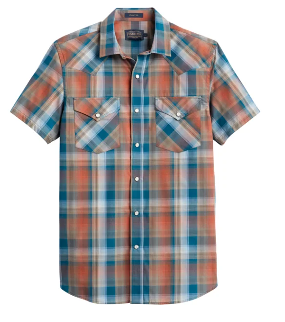 Pendleton Men's Aegean/Brick/Stone Plaid Short Sleeve Frontier Shirt