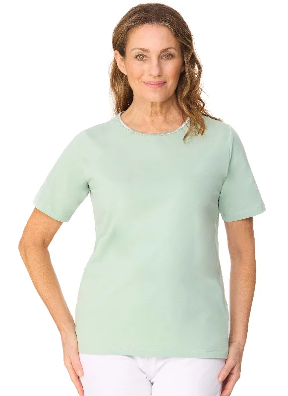 SARINA SATIN TRIM SHORT SLEEVE TOP - FERN