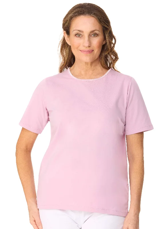 SARINA SATIN TRIM SHORT SLEEVE TOP - PINK