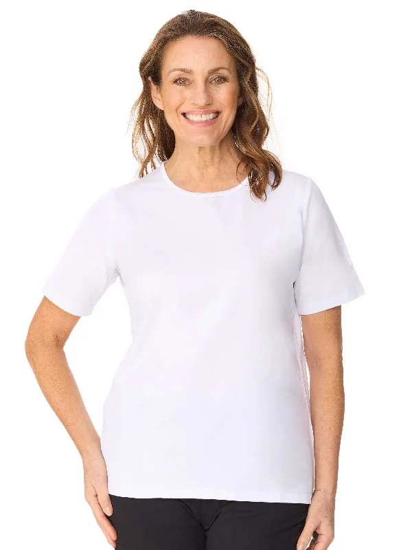 SARINA SATIN TRIM SHORT SLEEVE TOP - WHITE